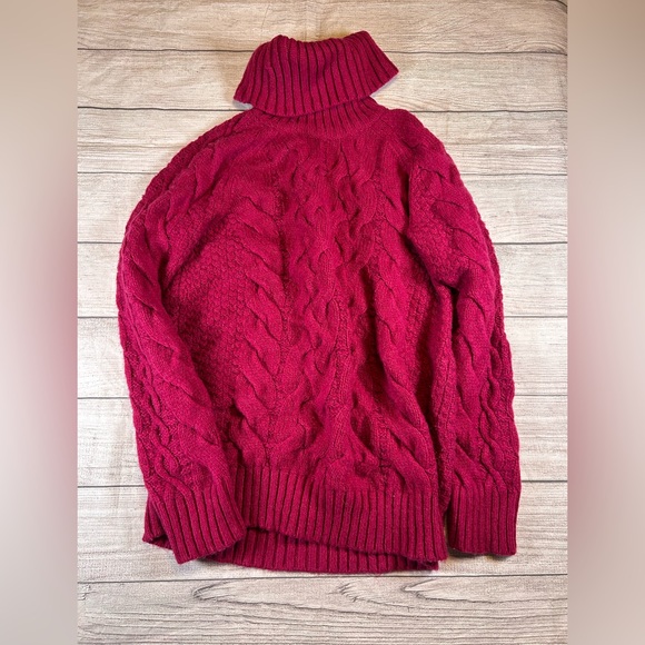 Lands' End Sweaters - Lands' End Women's Rich Burgundy Cable Knit Turtleneck Sweater